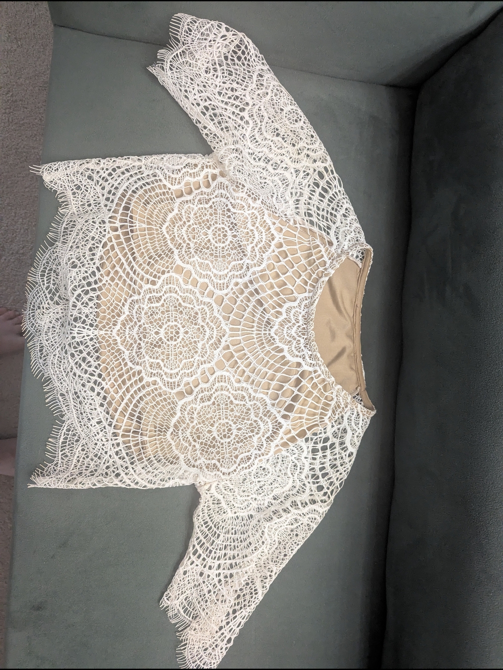 For Love & Lemons Ivory Crochet Lace Crop Top with Nude Lining